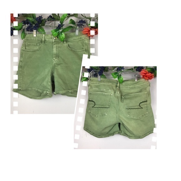 American Eagle Outfitters Pants - AMERICAN EAGLE AEO Twill Super Stretch Green Gray Denim Jean Shorts Size 8